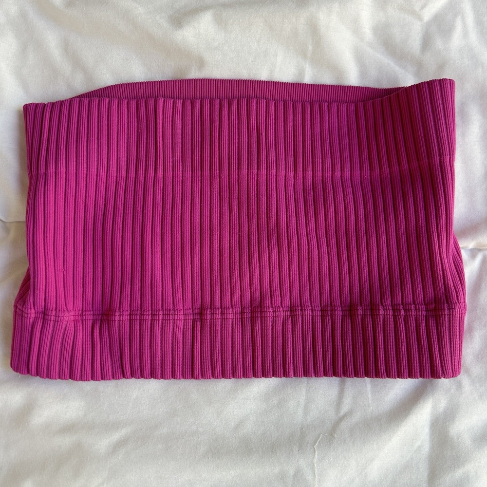 Nikibiki Seamless Bandeau Tube Bra Top Stretchy Basic One Size Pink Ribbed‎